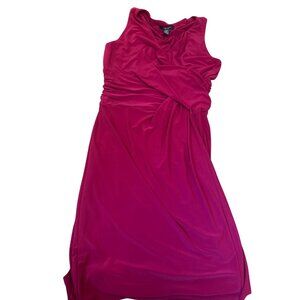 Chaps Sleeveless Ruched Midi Dress In Fuchsia Pink Size M Elegant Semi-Formal